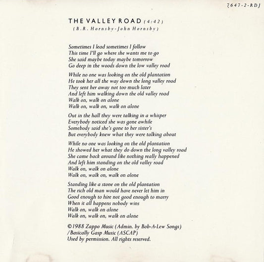 Bruce Hornsby And The Range : The Valley Road (CD, Promo)