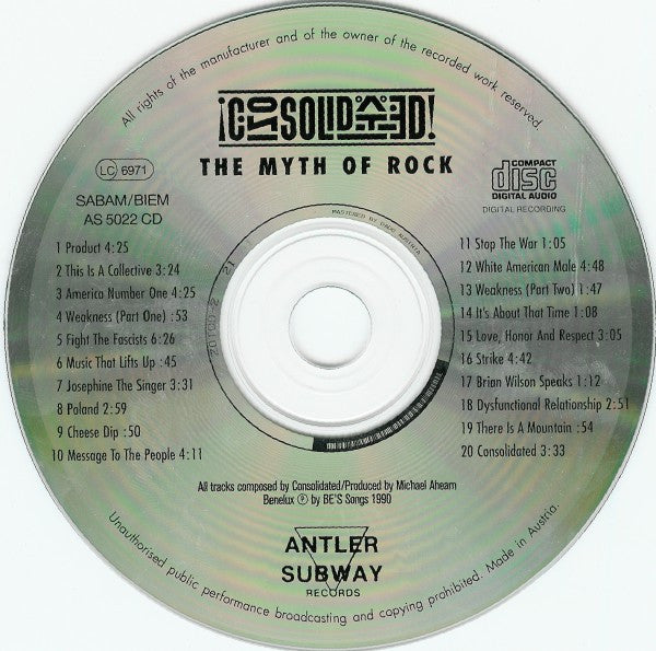 Consolidated : The Myth Of Rock (CD, Album, Bro)
