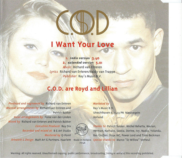 C.O.D. (2) : I Want Your Love (CD, Single)