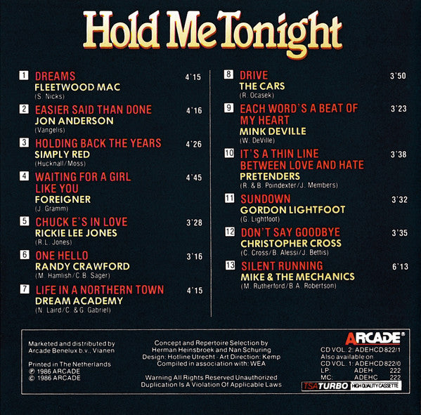 Various : Hold Me Tonight - 13 Romantic Popsongs - Volume 2 (CD, Comp)
