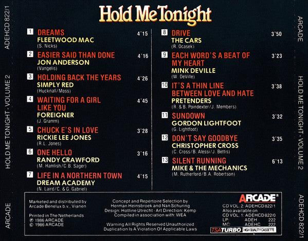 Various : Hold Me Tonight - 13 Romantic Popsongs - Volume 2 (CD, Comp)