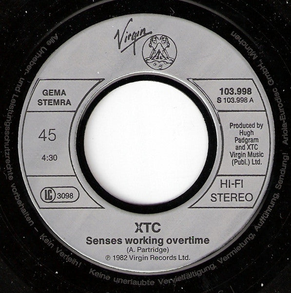 XTC : Senses Working Overtime (7", Single)