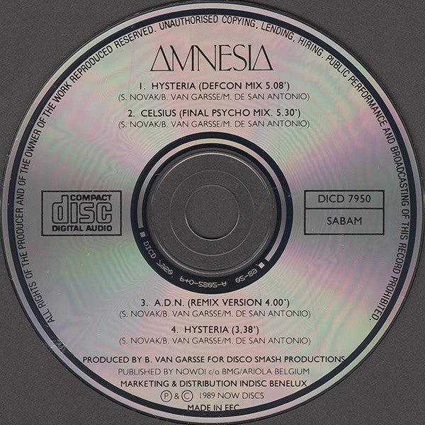 Amnesia : Hysteria (CD, Maxi)