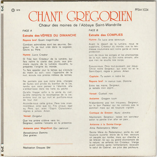 Chœur Des Moines De L'Abbaye St Wandrille : Chant Gregorien (7", EP)