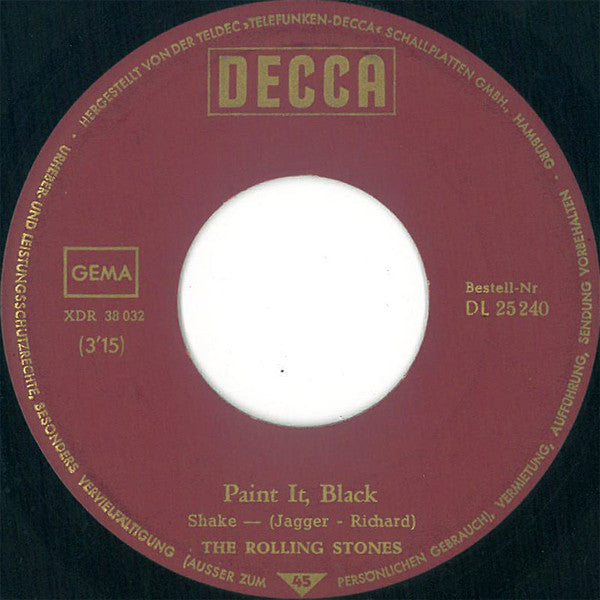 The Rolling Stones : Paint It, Black / Long Long While (7", Single, Mono, RP)