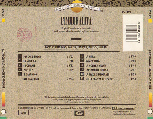 Ennio Morricone : L'lmmoralità (CD, Album, RE, RM)