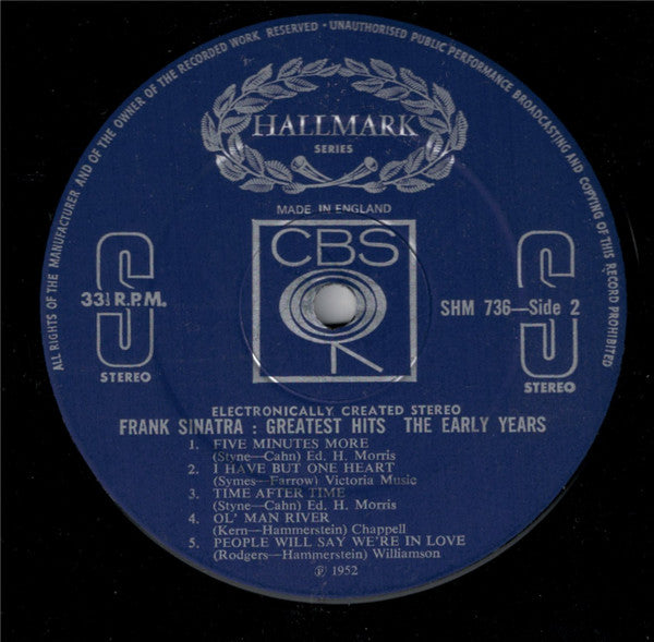 Frank Sinatra : Greatest Hits (The Early Years) (LP, Comp, RE)