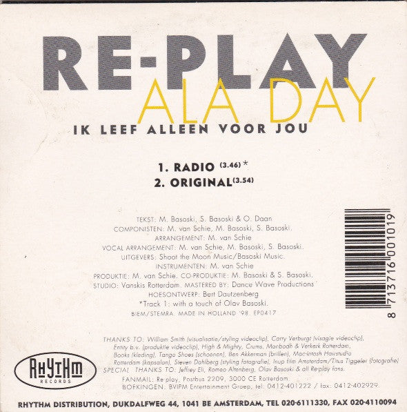 Re-Play : Ala Day (Ik Leef Alleen Voor Jou) (CD, Single)
