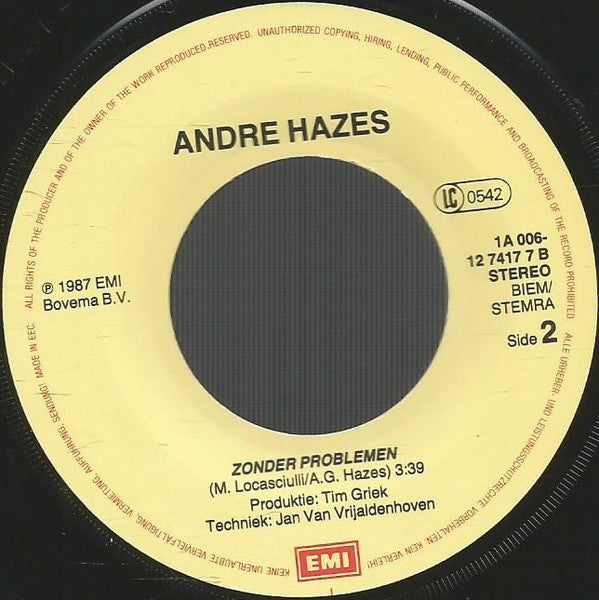 André Hazes : Een Keer In M'n Leven (7", Single)