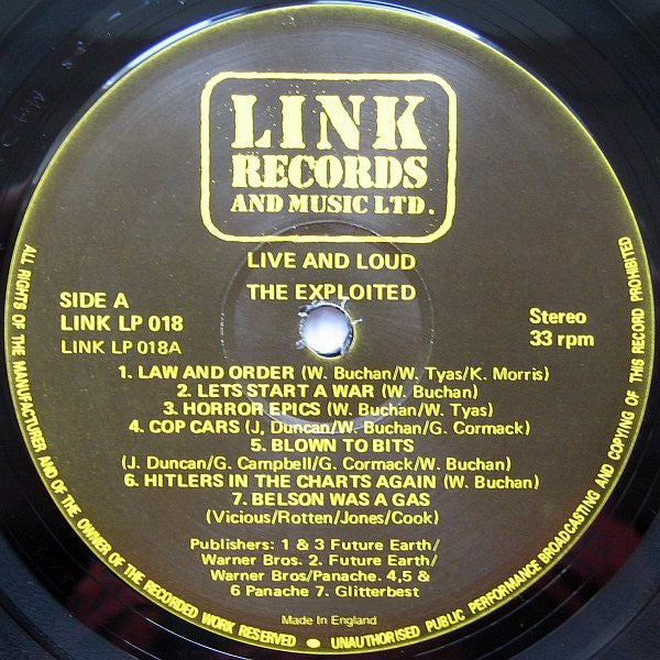 The Exploited : Live And Loud!! (LP, Album, RP, Bla)