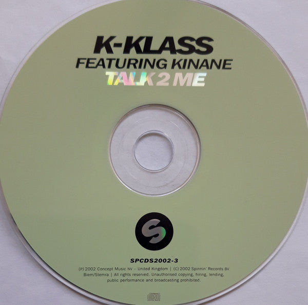 K-Klass Featuring Kinane : Talk 2 Me (CD, Single)