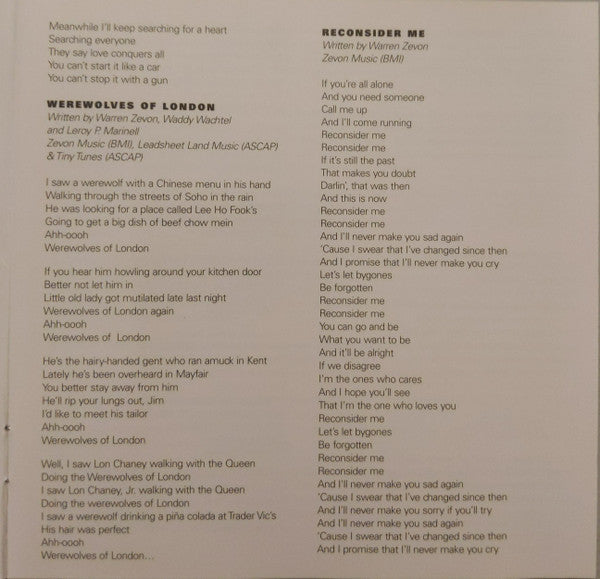 Various : 'Enjoy Every Sandwich' - The Songs Of Warren Zevon (CD, Album)