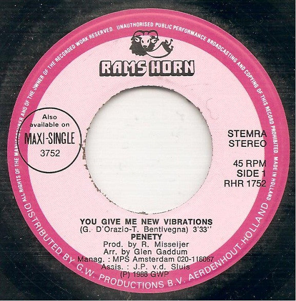 Penety : You Give Me New Vibrations (7", Single)