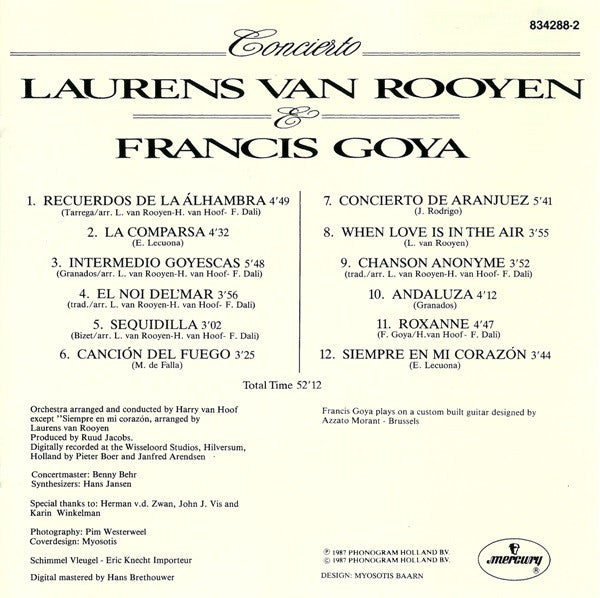 Laurens van Rooyen & Francis Goya : Concierto (CD, Album, RE)