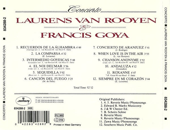 Laurens van Rooyen & Francis Goya : Concierto (CD, Album, RE)