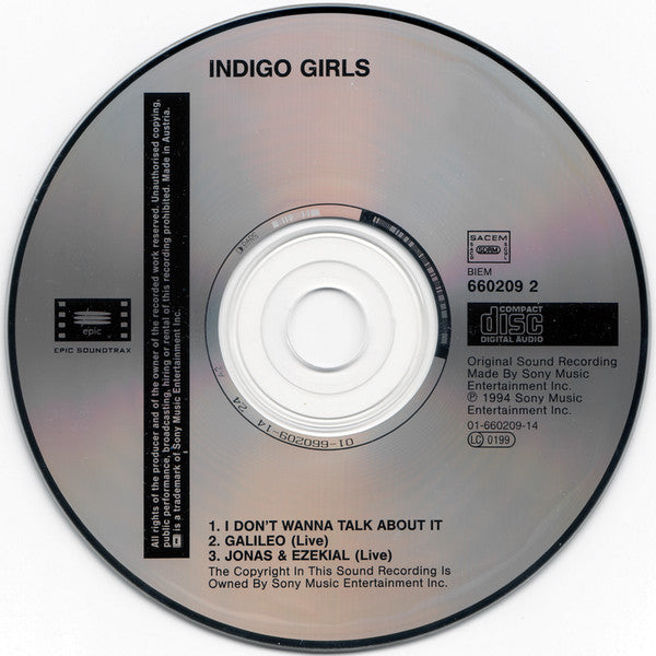 Indigo Girls : I Don't Wanna Talk About It (CD, Single)