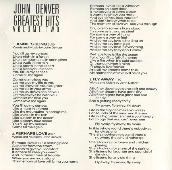 John Denver : Greatest Hits Volume Two (CD, Comp, RE)