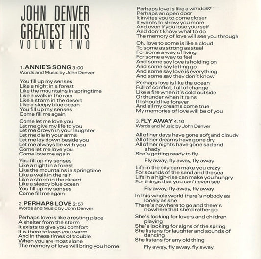John Denver : Greatest Hits Volume Two (CD, Comp, RE)
