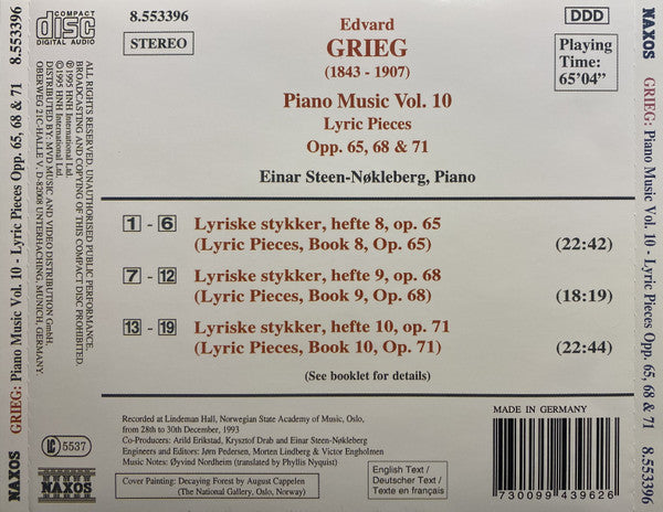 Edvard Grieg, Einar Steen-Nøkleberg : Piano Music Vol. 10 (CD, Album)