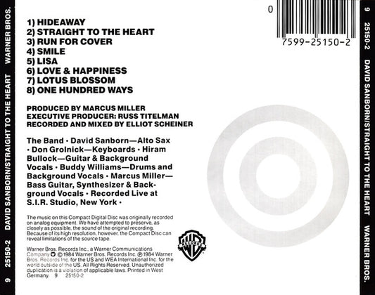 David Sanborn : Straight To The Heart (CD, Album, Tar)
