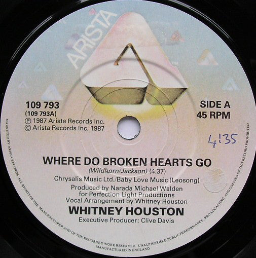 Whitney Houston : Where Do Broken Hearts Go (7", Single, Mat)