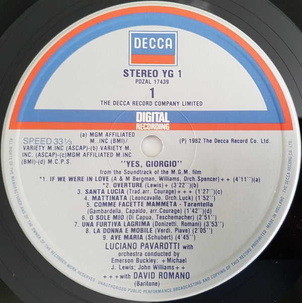 Luciano Pavarotti : Yes, Giorgio (LP, Album, Gat)