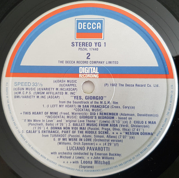 Luciano Pavarotti : Yes, Giorgio (LP, Album, Gat)