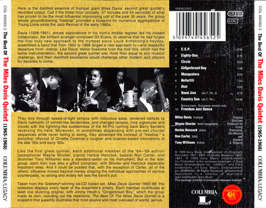 The Miles Davis Quintet : The Best Of Miles Davis Quintet. 1965-'68 (CD, Comp)