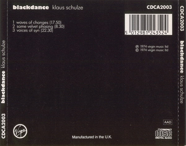 Klaus Schulze : Blackdance (CD, Album, RE)