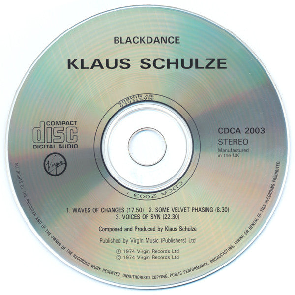Klaus Schulze : Blackdance (CD, Album, RE)