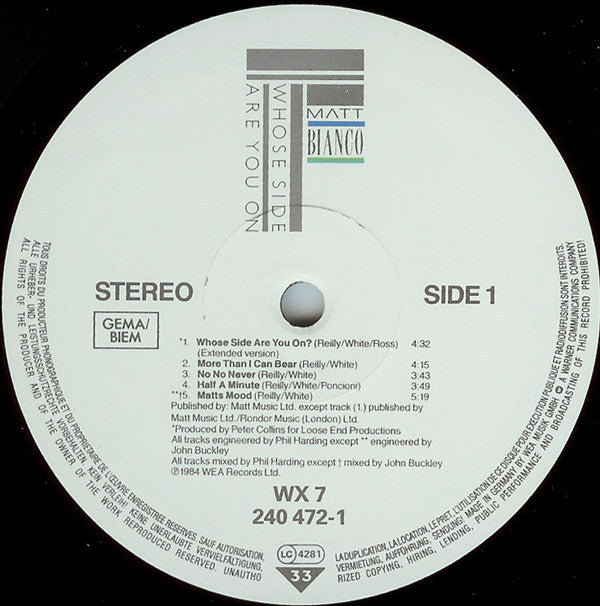 Matt Bianco : Whose Side Are You On (LP, Album)