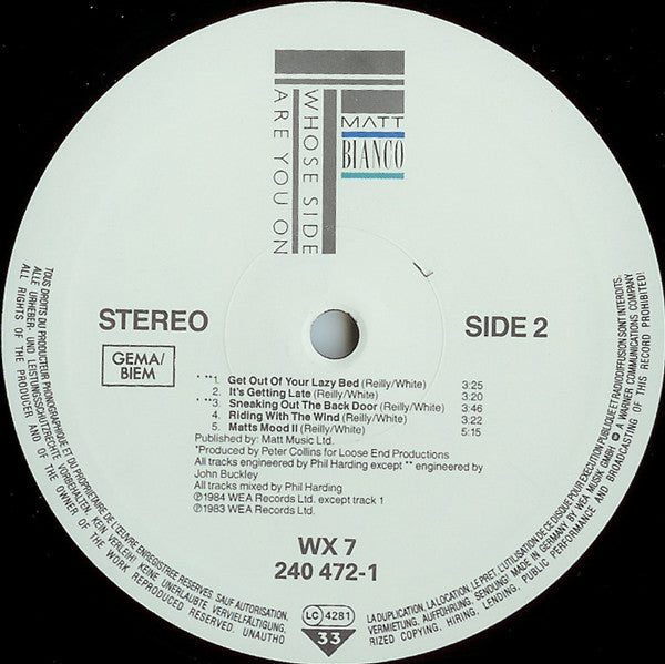 Matt Bianco : Whose Side Are You On (LP, Album)