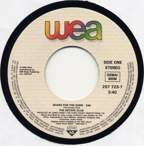 The Escape Club : Shake For The Sheik (7", Single)