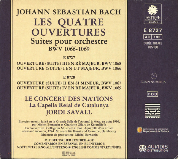 Johann Sebastian Bach - Le Concert Des Nations, La Capella Reial De Catalunya, Jordi Savall : Les Quatre Ouvertures (Suites Pour Orchestre, BWV 1066-1069) (2xCD, Album)