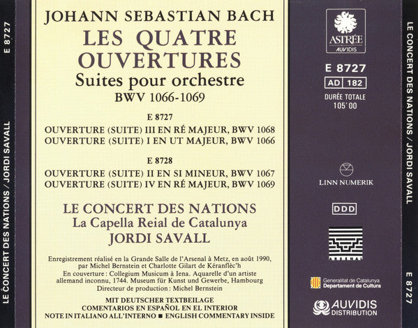 Johann Sebastian Bach - Le Concert Des Nations, La Capella Reial De Catalunya, Jordi Savall : Les Quatre Ouvertures (Suites Pour Orchestre, BWV 1066-1069) (2xCD, Album)