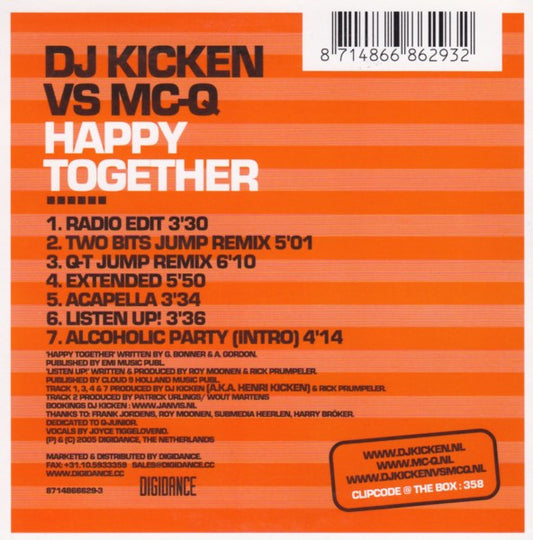 DJ Kicken Vs MC-Q : Happy Together (CD, Single)