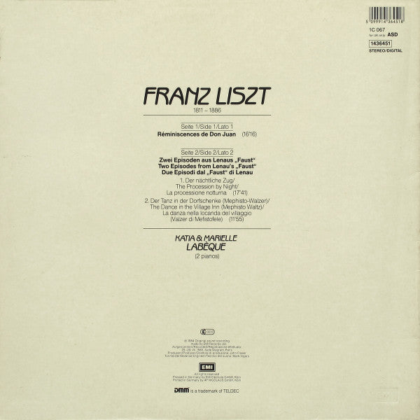 Franz Liszt, Katia Et Marielle Labèque : Music For Two Pianos = Musik Für Zwei Klaviere (LP)