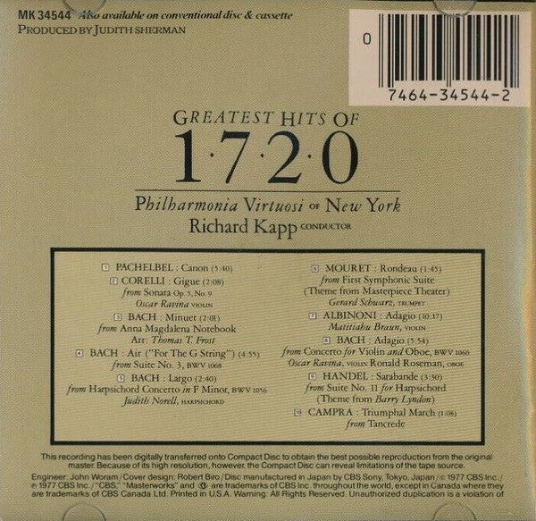 Philharmonia Virtuosi, Richard Kapp : Greatest Hits Of 1720 (CD, Album, RE)