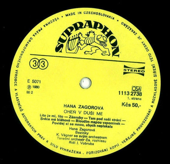 Hana Zagorová : Oheň V Duši Mé (LP, Album)