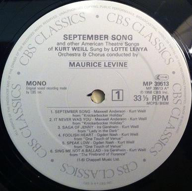 Lotte Lenya : September Song And Other American Theatre Songs Of Kurt Weill (LP, Album, Mono, RE)