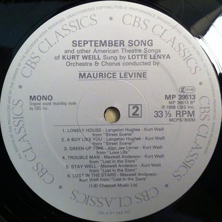 Lotte Lenya : September Song And Other American Theatre Songs Of Kurt Weill (LP, Album, Mono, RE)