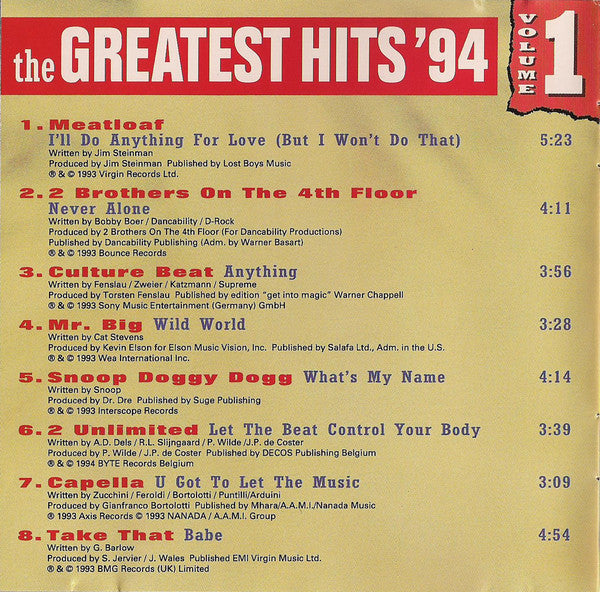 Various : The Greatest Hits '94 Volume 1 (CD, Comp)