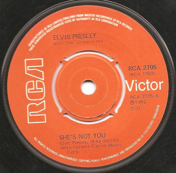Elvis Presley : She's Not You / Just Tell Her Jim Said Hello (7", Single, RE)