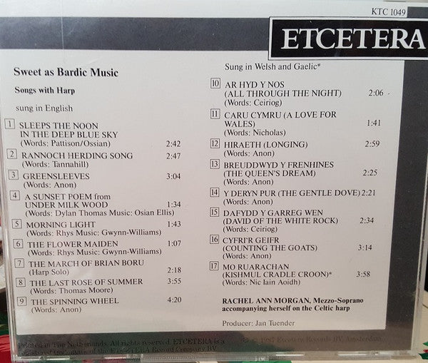 Rachel Ann Morgan : Sweet As Bardic Music (Songs With Harp) (CD, Album)