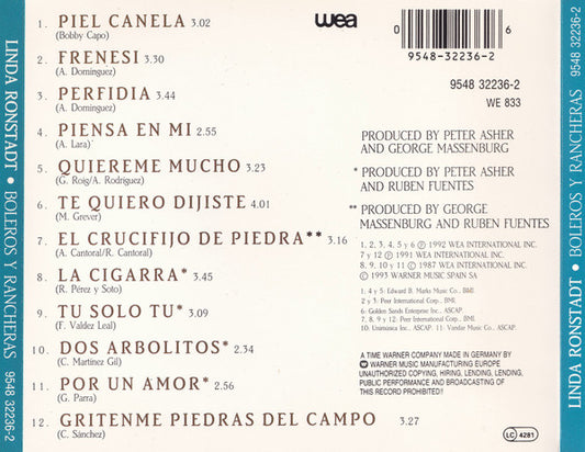 Linda Ronstadt : Boleros Y Rancheras (CD, Album, Comp)