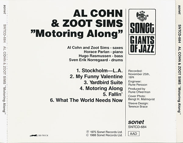Al Cohn & Zoot Sims : Motoring Along (CD, Album, RE)