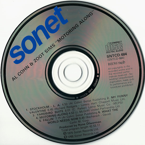 Al Cohn & Zoot Sims : Motoring Along (CD, Album, RE)