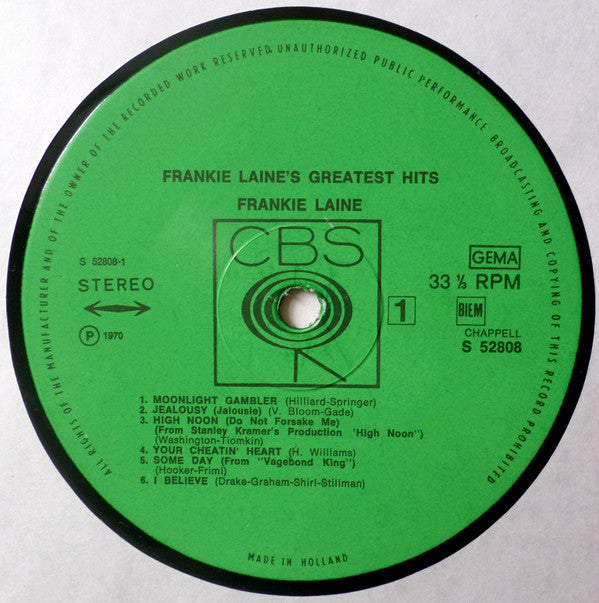 Frankie Laine : Frankie Laine's Greatest Hits (LP, Comp)