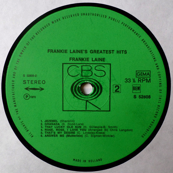 Frankie Laine : Frankie Laine's Greatest Hits (LP, Comp)