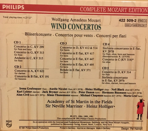 Wolfgang Amadeus Mozart : Wind Concertos (5xCD, Comp)